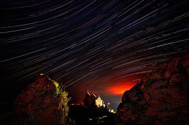 Армения, Звезда, Звезды, Ночь, Свет, Храм, Церковь Древний монастырь Айраванкphoto preview