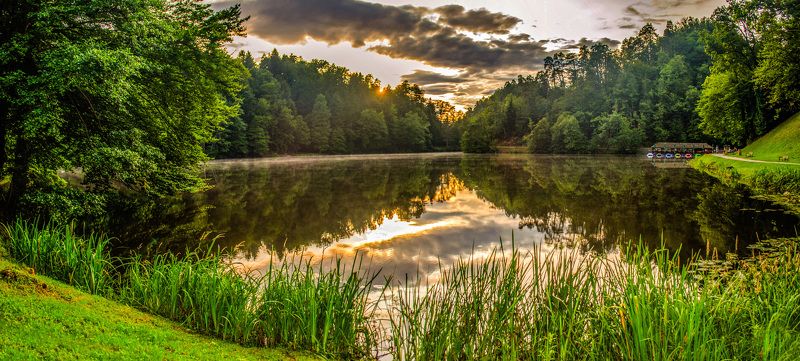 пейзаж, озеро, вода, отражение, дымка, природа Тихий вечерphoto preview