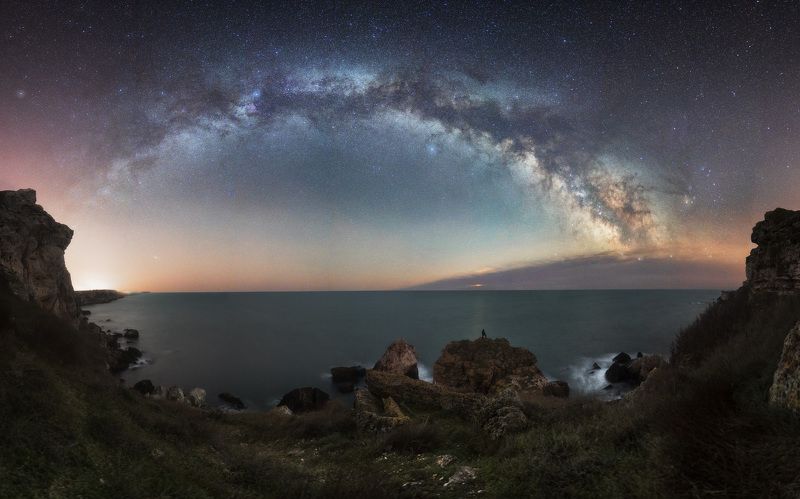 April panorama with the Milky Way and moon rise hidden behind the cloudsphoto preview