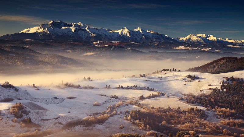 pieniny, tatry, morning, autumn, mountains, snow, mist, road, From the Pieniny Mountainsphoto preview