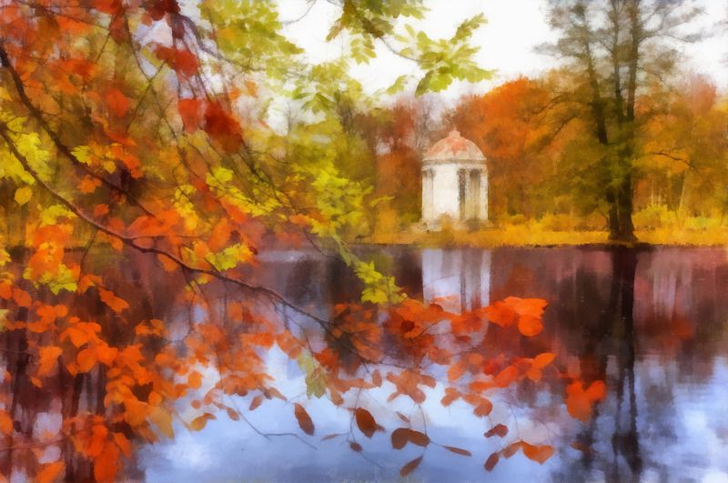 быково, беседка, осень, акварель, листва, пруд Ротондаphoto preview