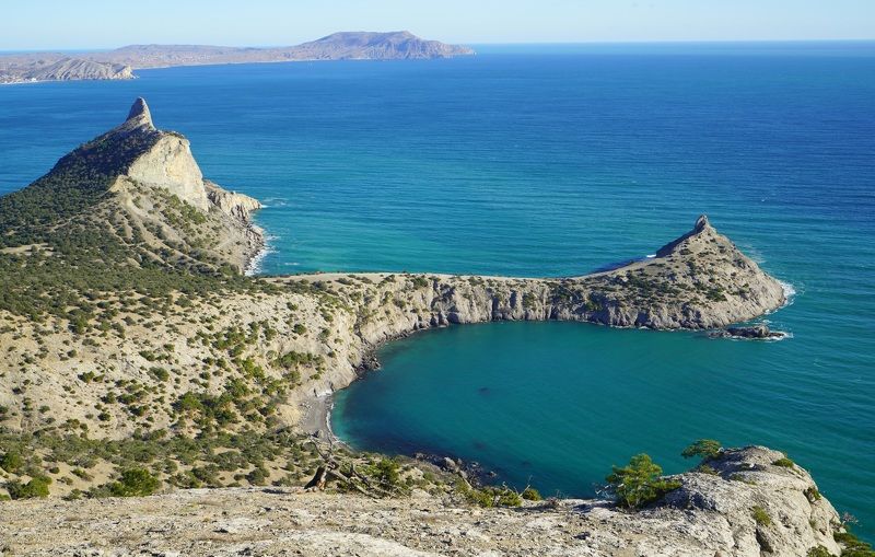 sea, horizon, coast, morning, mountain, rock, landscape, nature Blue Bayphoto preview