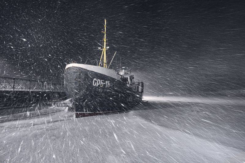 зима, корабль, метель, ладога Зимняя стоянкаphoto preview