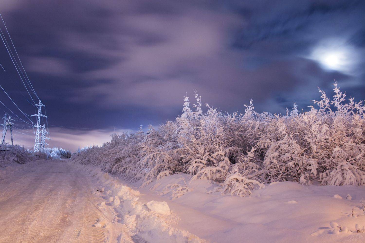 Магадан, снег, энергетика, зима, луна, восход, Андрей