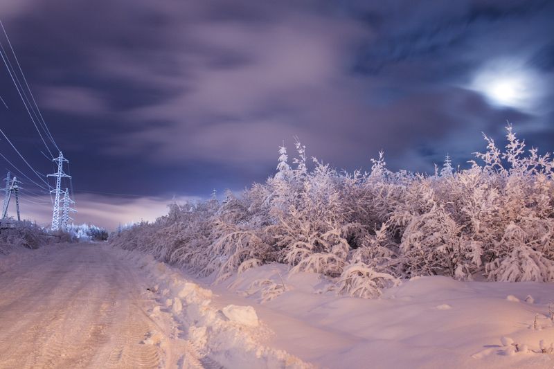Магадан, снег, энергетика, зима, луна, восход Лунный восходphoto preview