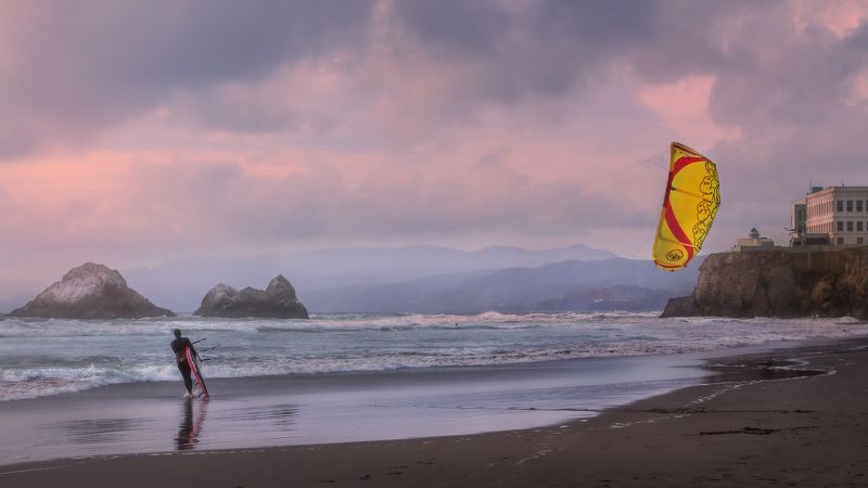 pacific, kite, wind, waves, sunset, clouds WIND OPERATORphoto preview