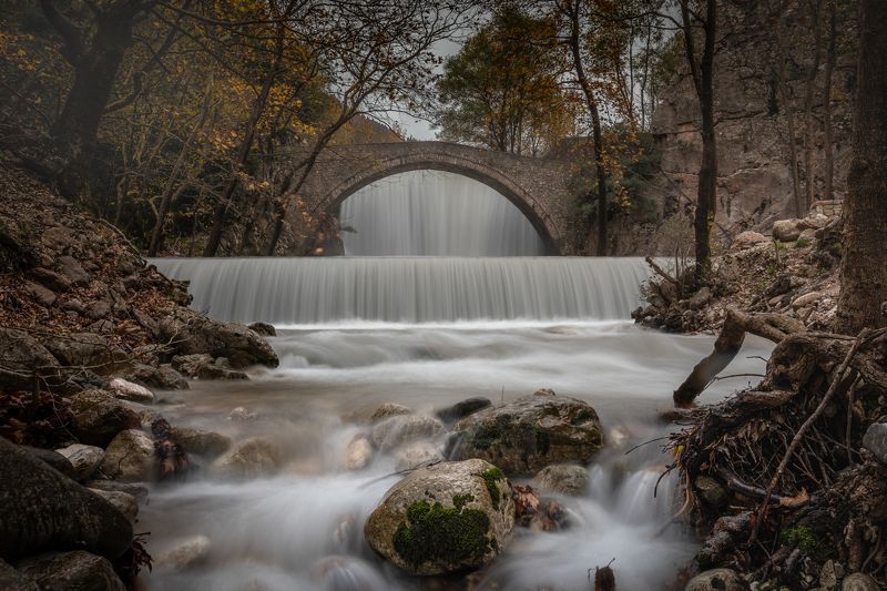 greece, meteora, bridge, waterfall, river, long exposure, forest, autumn Autumn Forest in Meteora, Greecephoto preview
