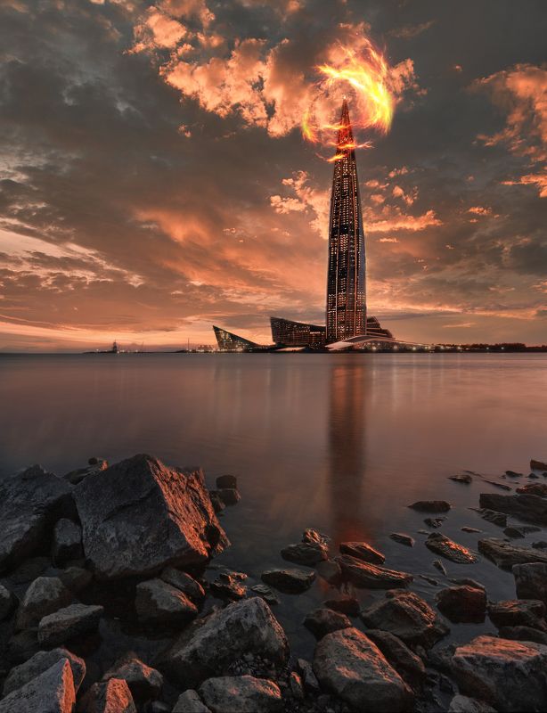 Лахтацентр, питер, архитектура, город, фантазия Питерское огненное окоphoto preview