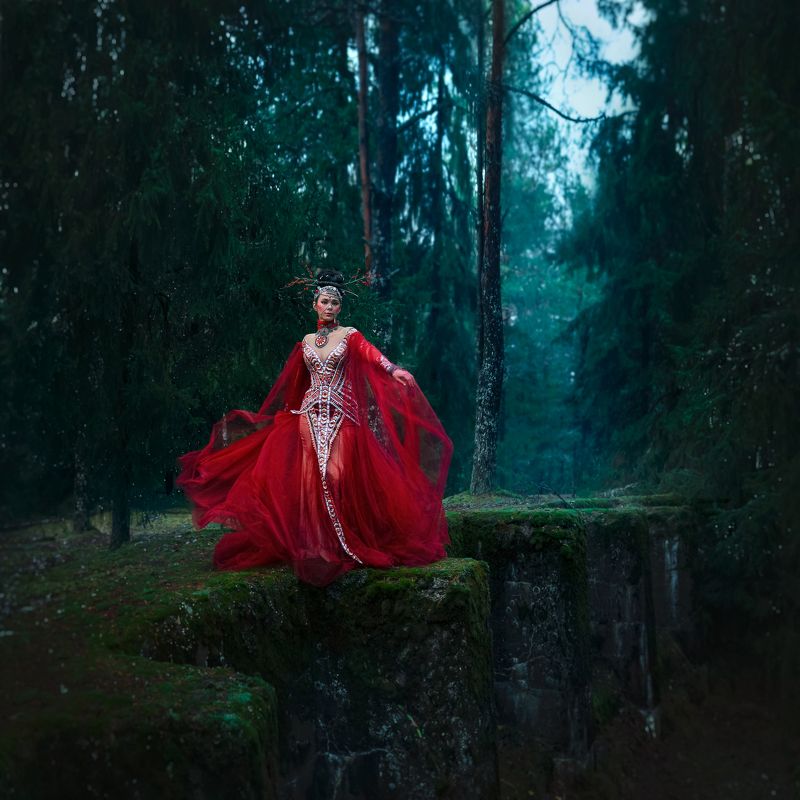 лес, красный, руины, фэнтези, арт, сказка photo preview