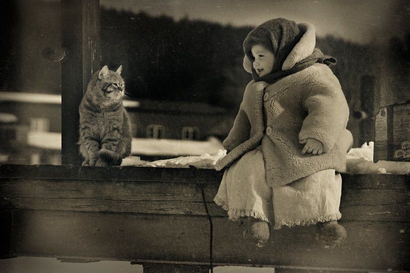 Девочка, Дети, Друзья, Зима, Кот, Чемодан Друзья...photo preview