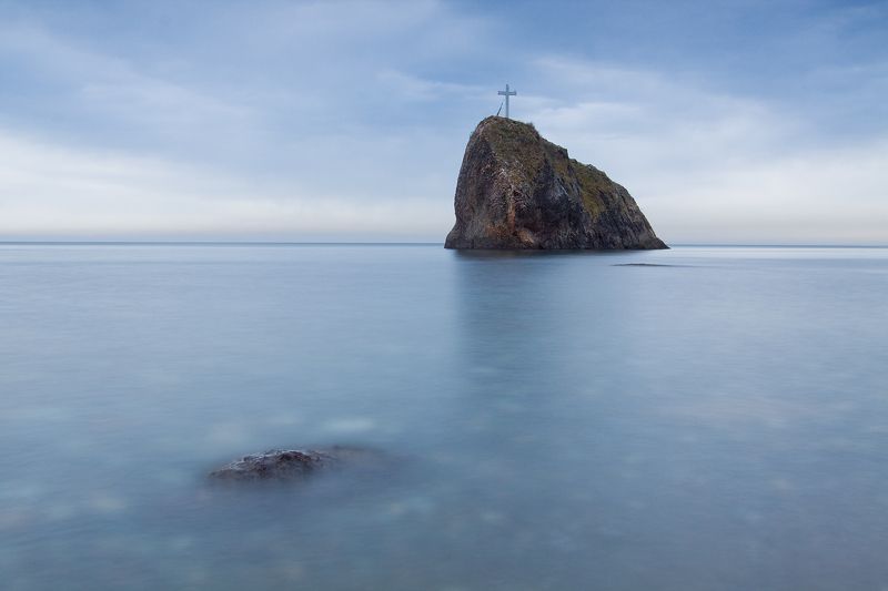 камень, крест, крым, скала, тучи, фиолент, черное море ***photo preview