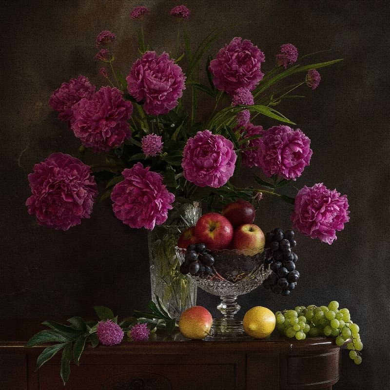#натюрморт #still_life Пионы и фруктыphoto preview