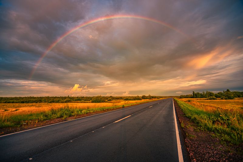 закат,радуга,дождь,панорама За радугой на закатphoto preview