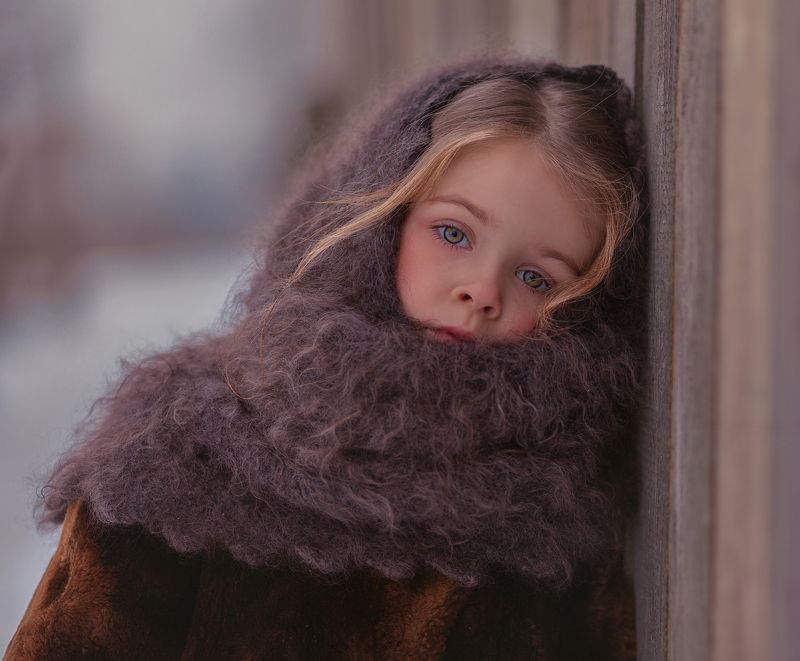 портрет, ребёнок, взгляд, зима, child, portrait, winter, sight  фото превью