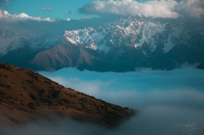 горы, холмы, равнина, склон, облака, туман, лес, деревья, горный хребет, осень, красота, день, пейзаж Горный пейзаж.photo preview