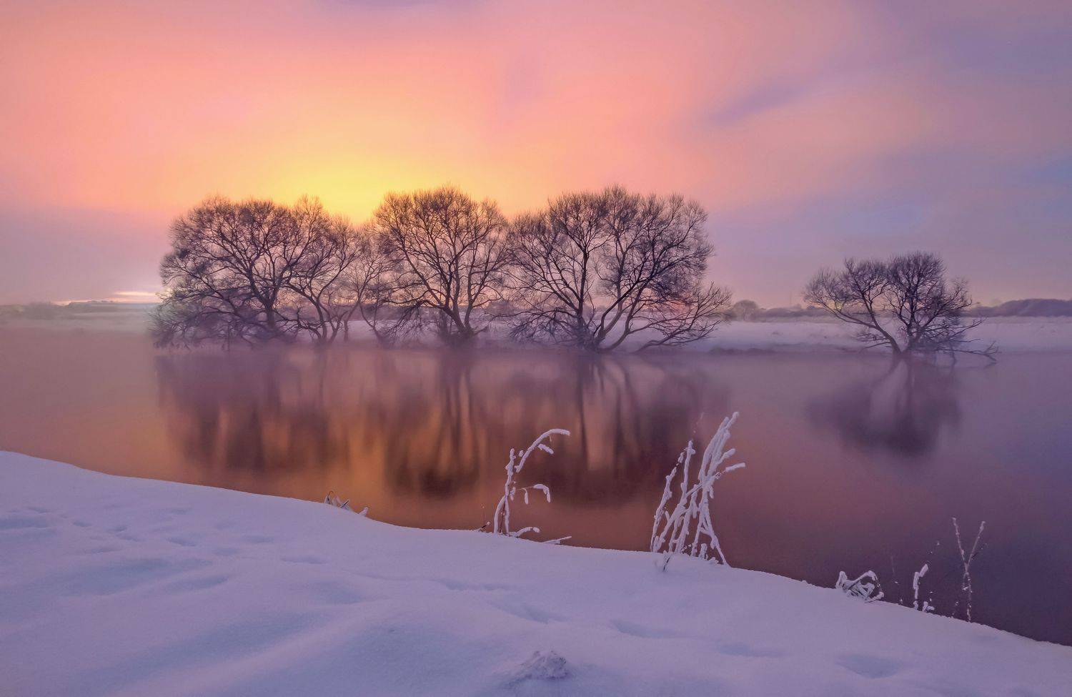 Зимний вечер. Автор: Александр Гвоздь закат, зима, мороз, туман, Александр Гвоздь