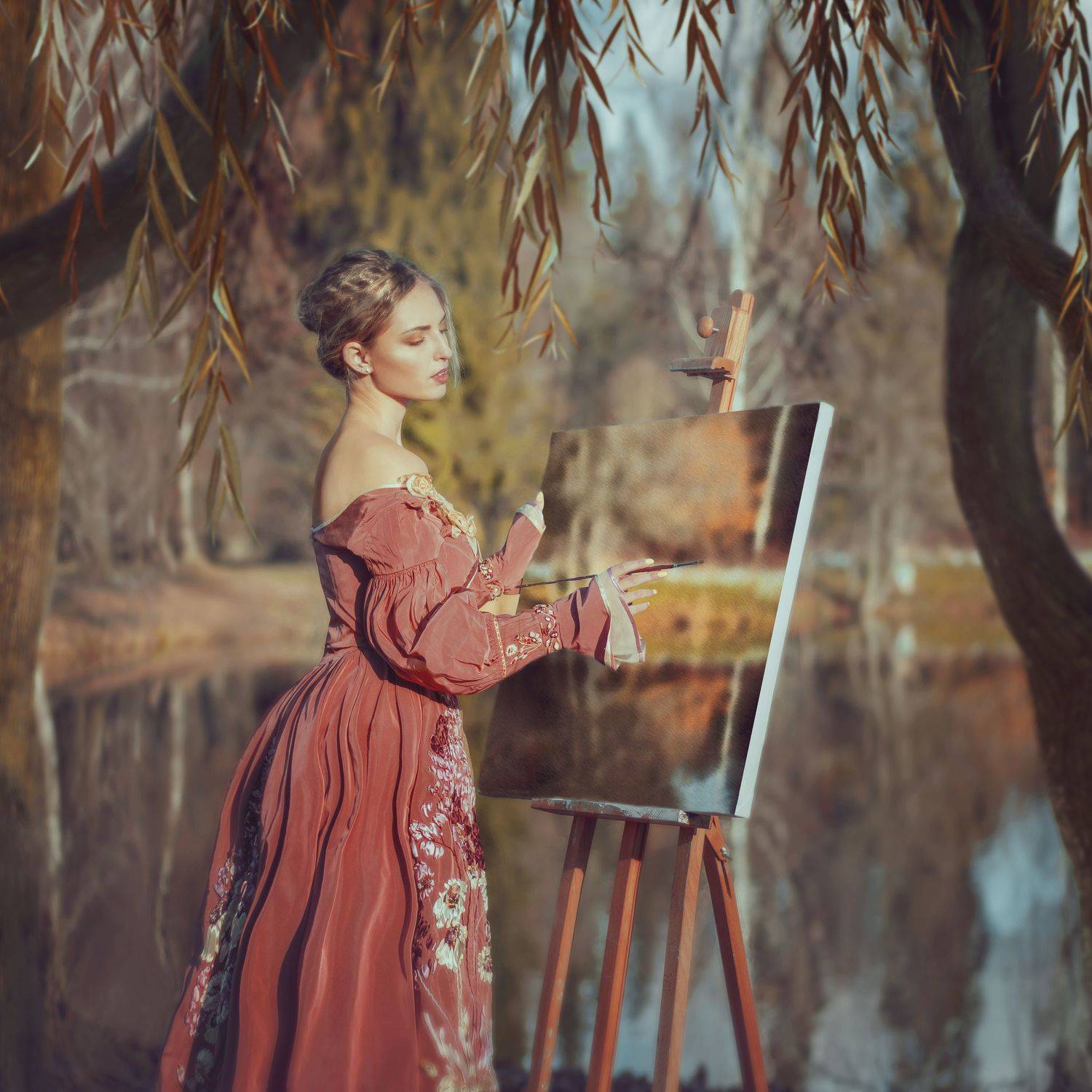 Автор: Екатерина Кулакова модель, мольберт, художник, постановка, платье, парк, Екатерина Кулакова