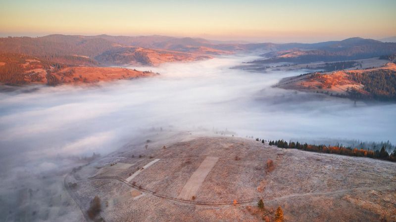 горы, дронофото, карпаты, ноябрь, осень, панорама, рассвет, туман, украина, утро Утро над Студенымphoto preview