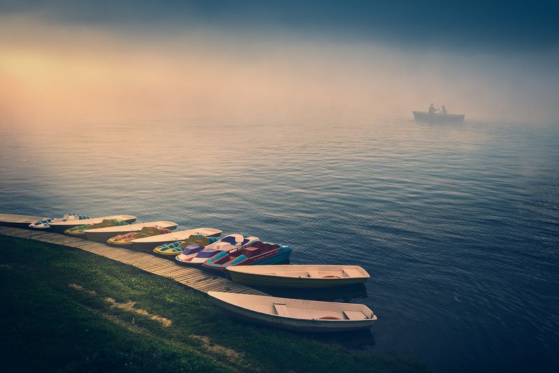 пейзаж, причал, пристань, прокат, лодки, плавать, кататься, утро, туман, вода, река, красноярск, енисей, отдых Причалphoto preview