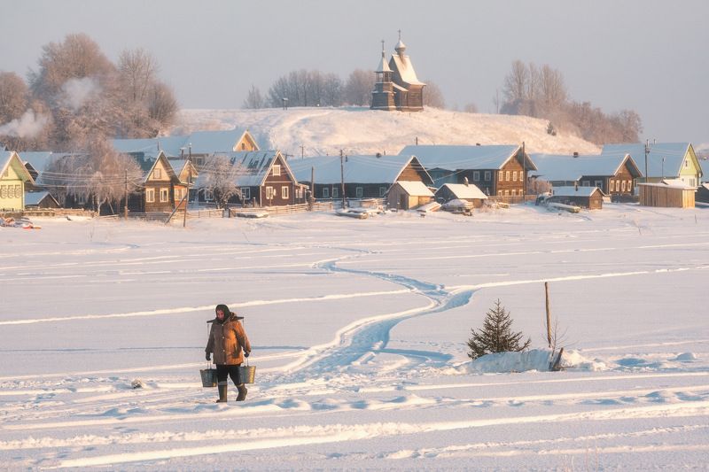 россия, архангельская область, русский север, пейзаж, природа, зима, деревянное зодчество, рассвет, кенозерье, нацпарк, кенозеро, снег Как в старинуphoto preview