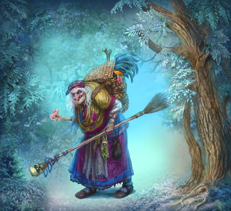 баба-яга,лес,коллаж,сказка Баба Яга в голубом лесуphoto preview