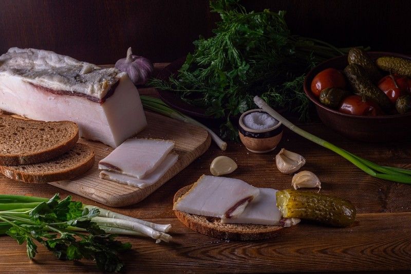 завтрак, сало, рустик, овощи, еда, хлеб Завтракphoto preview