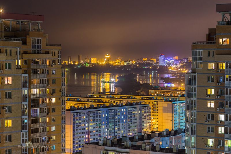 хабаровск, дв, дальний восток, берег,  амур, ночь, ночные окна, высотка,  застройка, жилой комплекс, микрорайон, многоэтажка, вечерние огни, ночное освещение, улица, Огни ночного Хабаровскаphoto preview
