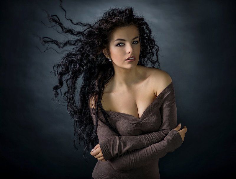 Ветер, Волосы, Грудь, Девушка, Портрет ***photo preview