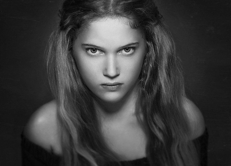 Взгляд, Волосы, Грип, Девушка, Жосан, Портрет, Черно-белое ***photo preview