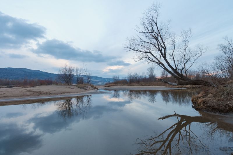 пейзаж, река, отражение, вечер, декабрь, зима ***photo preview