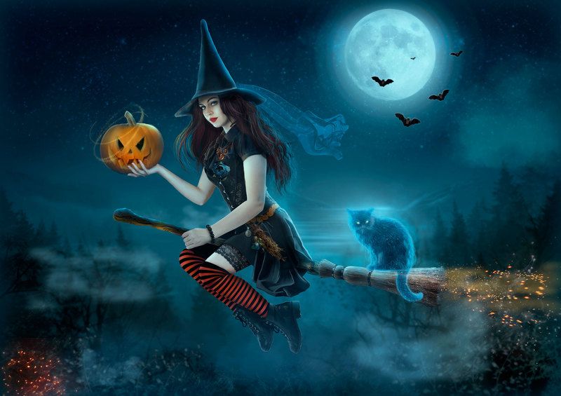девушка,ведьма,метла,фентези Ведьма летит на шабашphoto preview