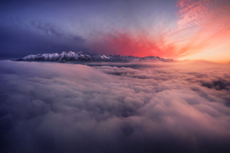 mountains, sunset, clouds, colours, europe, landscape, Above the cloudsphoto preview