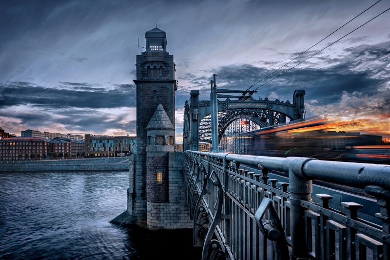 город мост вечер река набережная Мосты Петербургаphoto preview