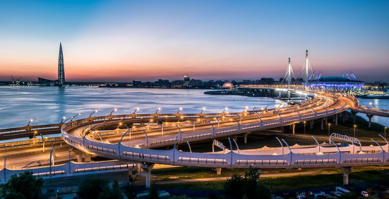 петербург, архитектура, закат, мост, берег, залив, стадион Новое лицо Петербургаphoto preview