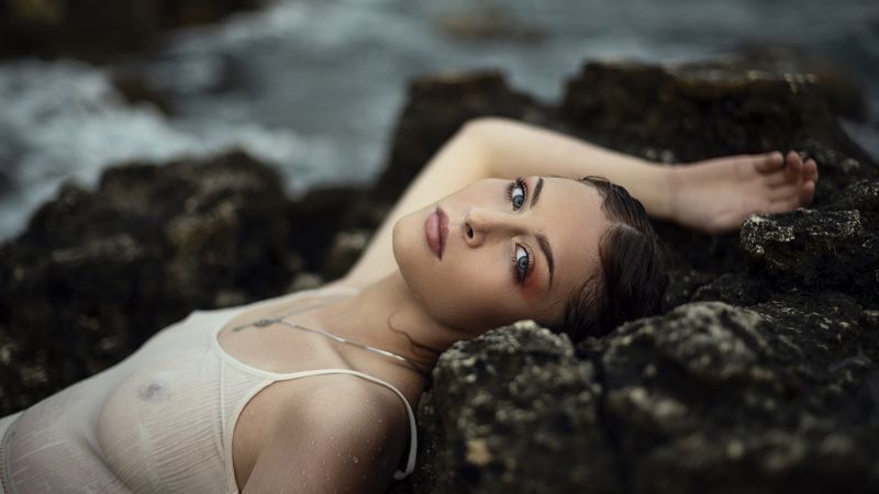 женский портрет, ню, жанровый портрет, море, закат, девушка photo preview