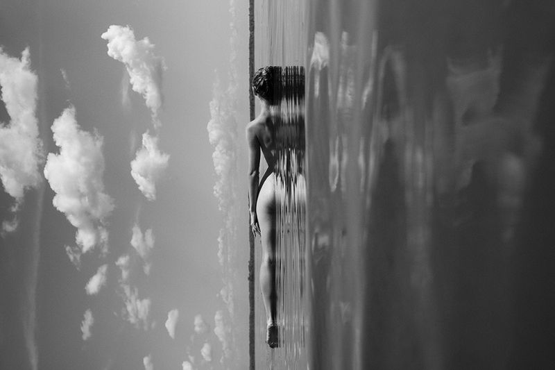 art nude, fine art nude, bw nude photo, aesthetic nude, nude in the landscape, conceptual nude, reflection between two worldsphoto preview