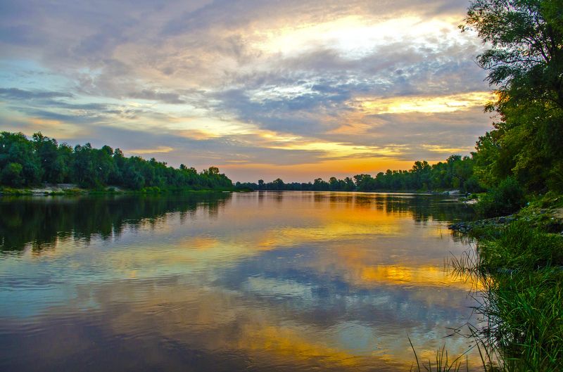 рассвет, река, природа, пейзаж, вода, отражение Рассветphoto preview