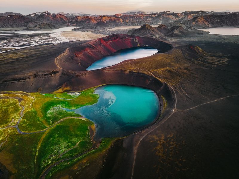 volcanic, crater, iceland The old volcanic craters filled with blue waterphoto preview