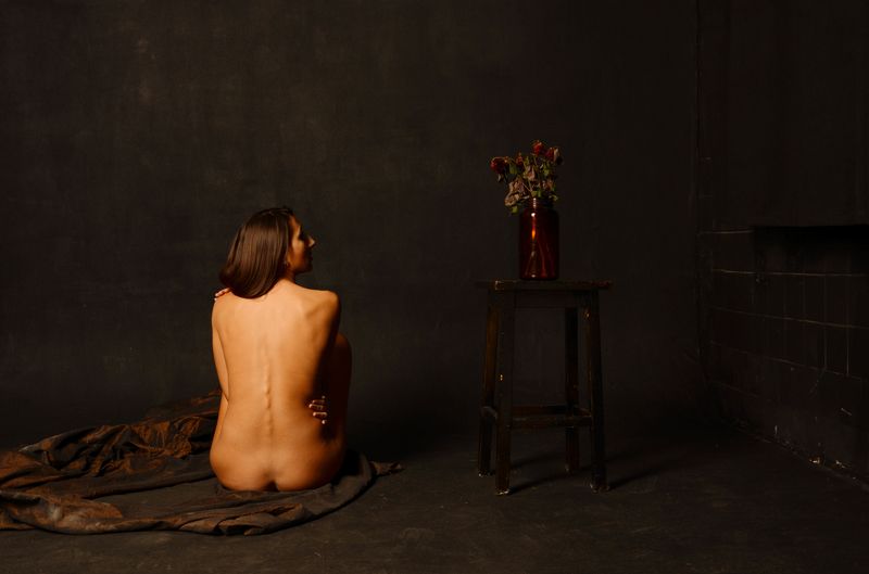 dark, alone, death, body, flower, lowkey, nude, art, black Pain paintingphoto preview