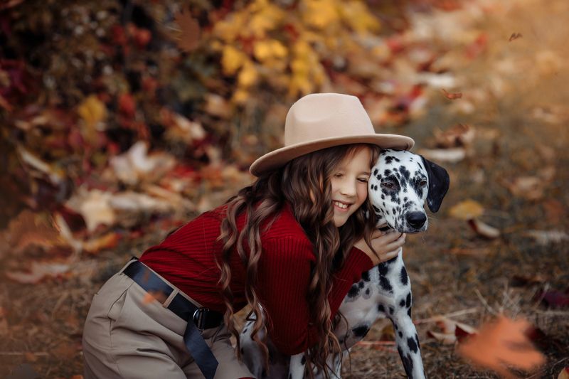 детское фото, далматинец, осень, дети, baby photo, dalmatian, autumn, children photo preview