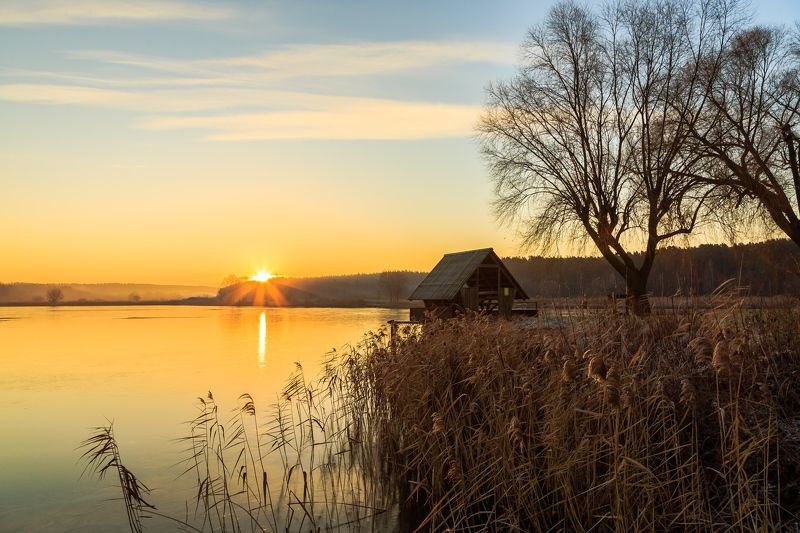 утро, восход солнца, озеро, Место релаксаphoto preview