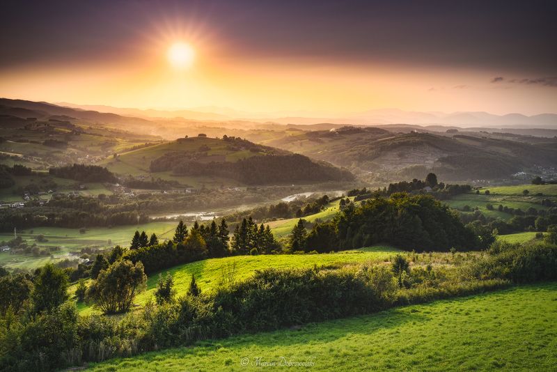 Poland, landscape, mountainscape, Carpathians, Beskids, Beskidy Mountains, Beskid Sądecki, Wola Krogulecka, Barcice, Poprad, Beskid Wyspowy, Mogielica, Gorce, Mountains, sky, nature, buildings, sun, golden hour, sunset, outdoors, trees, Nikon, D750, Tullu  Let Be Sun My Guidephoto preview
