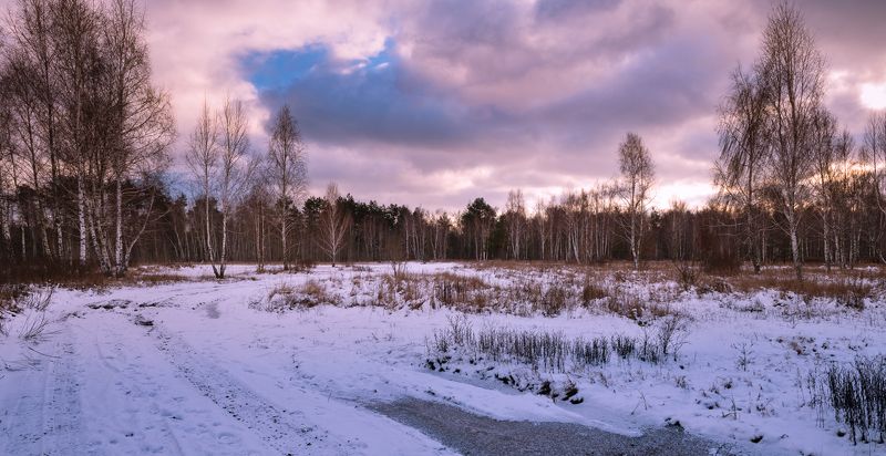 луг зима декабрь закат Солнце быстро катилось за горизонтphoto preview