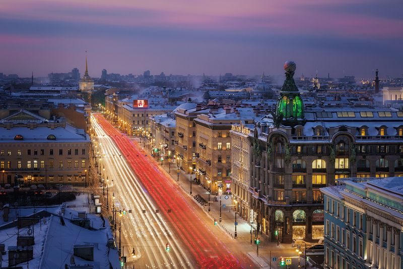 Питер, город, пейзаж, длинная выдержка Невский проспектphoto preview