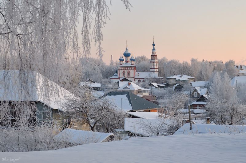 зима, мороз, иней, город, церковь, Углич, вечер, закат Корсунская церковь, г. Угличphoto preview