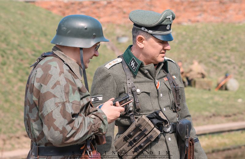 Офицер, 1945, Военно- историческая, реконструкция, Штурм, Кёнигсберг, Форт, 11,  Дёнхофф, Россия, Калининград, Германия, Восточная Пруссия, 18 апреля, 2021, история, празнование, представление, армия, вторая мировая война,одежда, пого «Сверка»photo preview