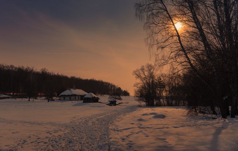 село зима ночь полнолуние Полная луна взошла над хуторомphoto preview