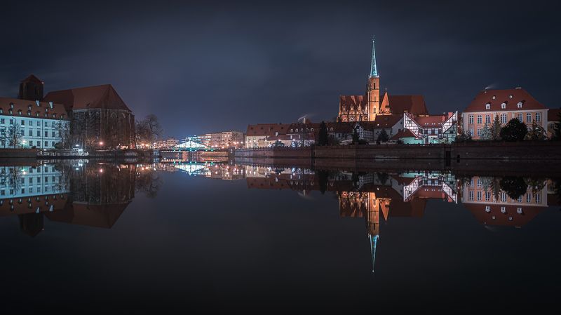 wroclaw, poland, ostrow tumski, night, panorama, river, old town Wrocław, Ostrów Tumski at nightphoto preview