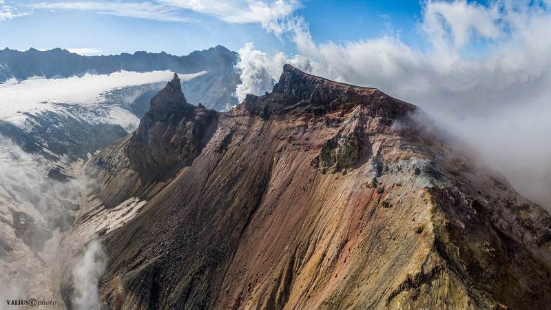вулкан, volcano, dronophoto, airphoto, valius kamchatka, камчатка, путешествие, пейзаж, landscape, nature, russia, photo вулкан Мутновский, кратер фото превью