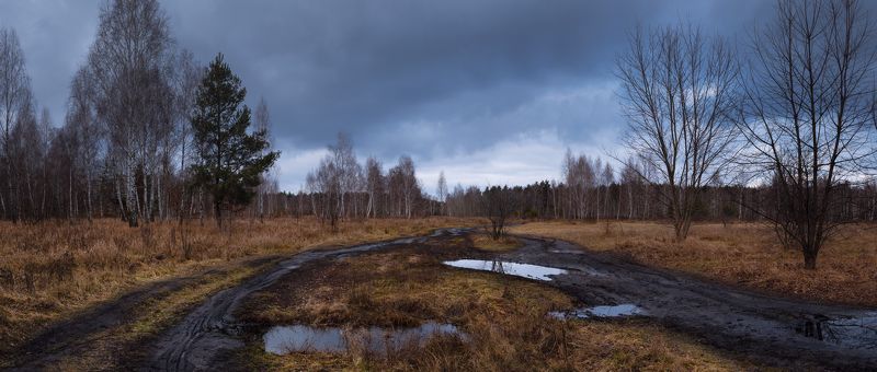 зима январь луг оттепель тучи лужи закат Когда закатный свет все же появился через 2 часаphoto preview